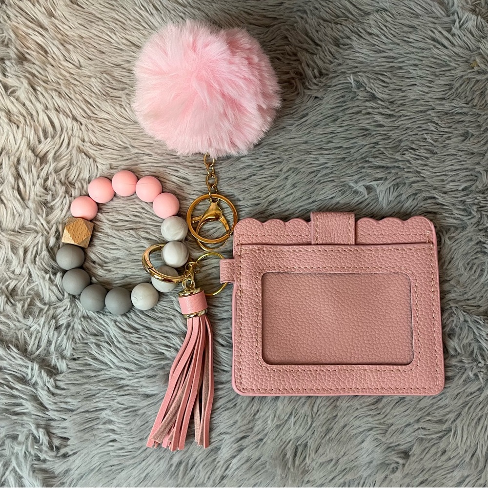 Pink Card Holder with Keychain - Picture 4 of 4
